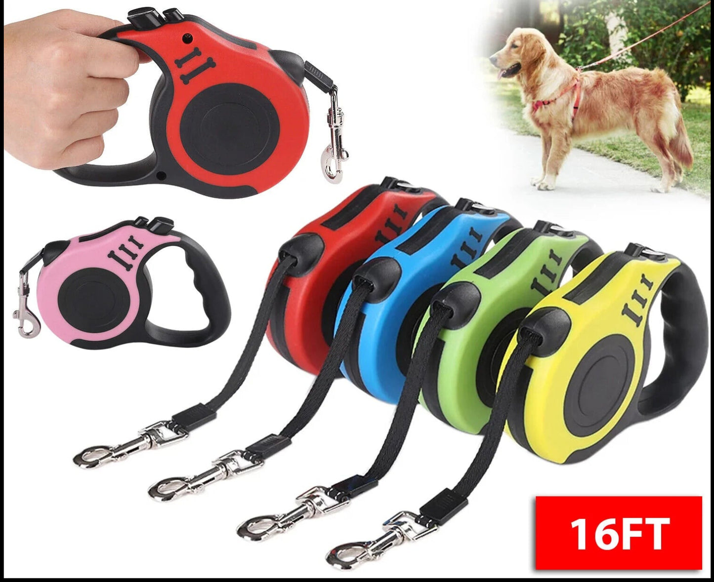 16.5FT Automatic Retractable Dog Leash Pet Collar Automatic Walking Lead Free US